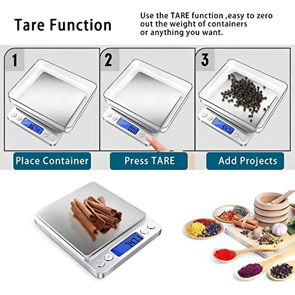 Digital Kitchen Scale - 500g/1kg/2kg/3kg Food & Jewelry Weight Scale