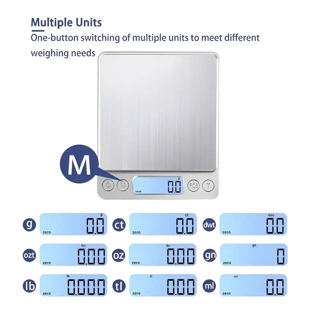 Digital Kitchen Scale - 500g/1kg/2kg/3kg Food & Jewelry Weight Scale